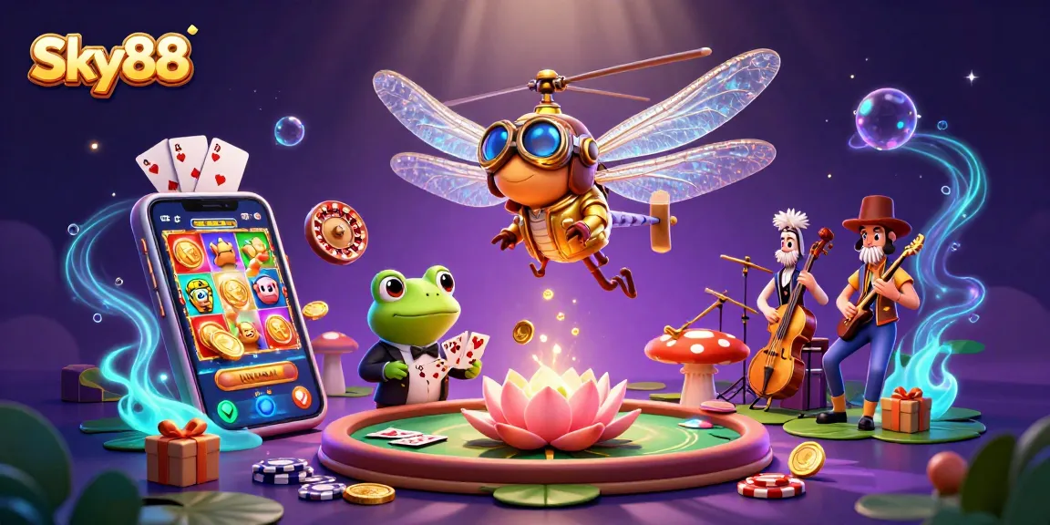 Experience the excitement of Sky88 with vibrant card games and luxurious casino elements.
