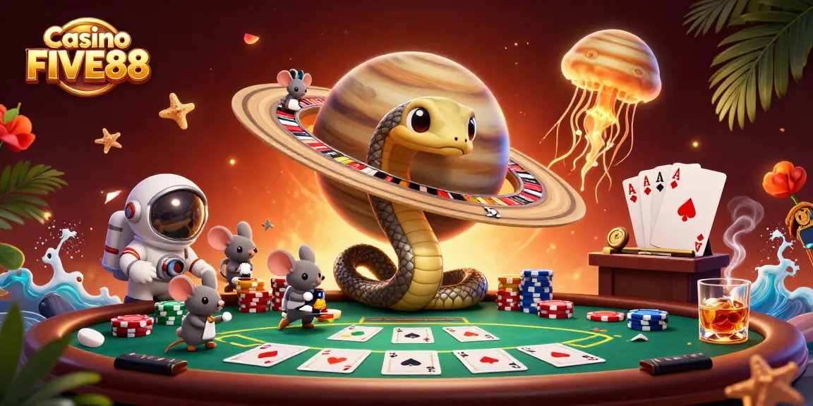 Win big at Casino FIVE88 with unique cosmic-themed gaming experience illustrated in 3D art