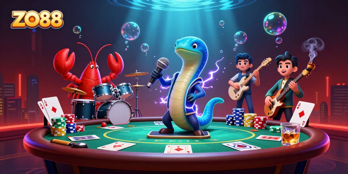 ZO88 showcases an electric eel DJ in an underwater casino filled with vibrant game elements.