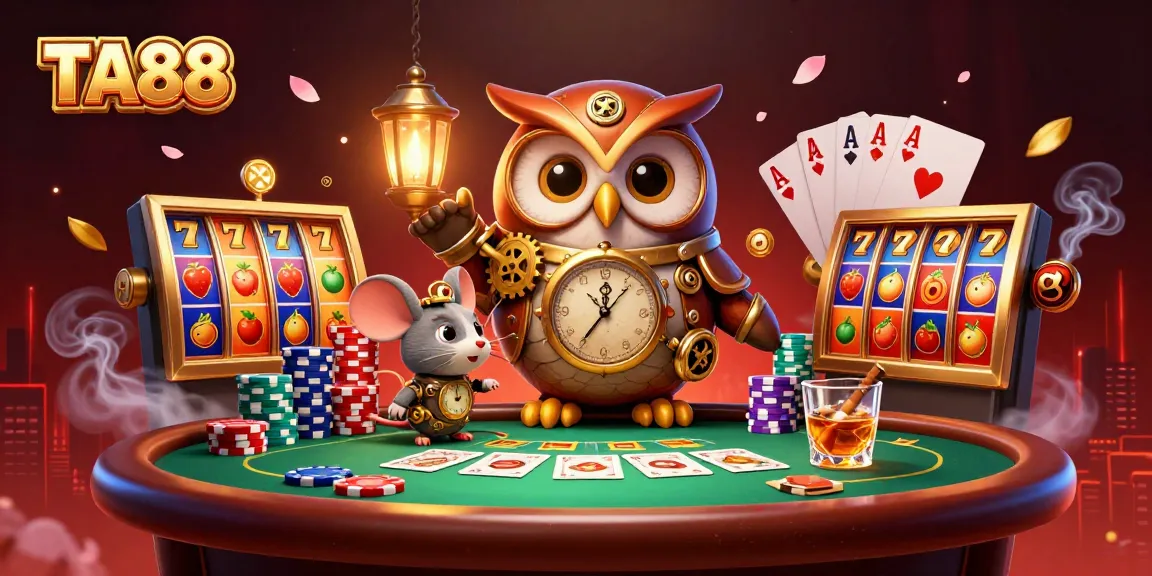 Experience the excitement of TA88 Casino with vibrant slots and poker elements in a rich 3D illustration.