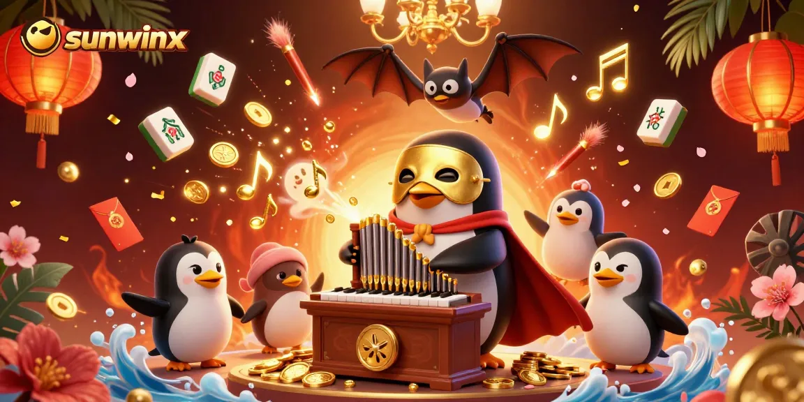 Play with sunwinx as a cartoon penguin orchestrates a magical casino scene filled with treasures and excitement.
