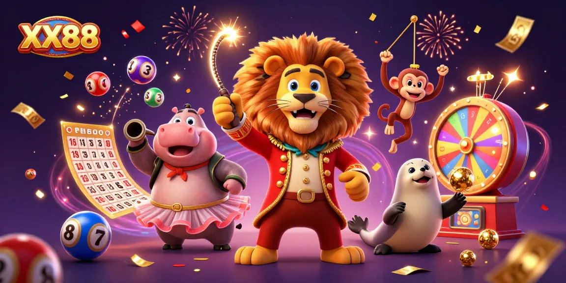 Win big with XX88 in this vibrant casino scene featuring lively characters and exciting game elements.