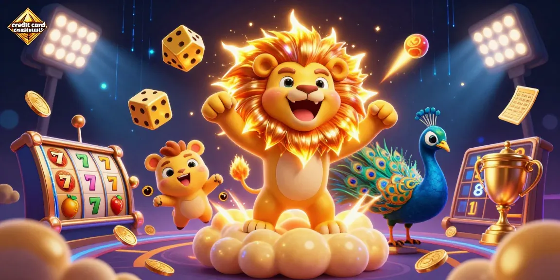 Experience the thrill of credit card casinos with vibrant slot reels and lucky 7s in a dynamic scene.