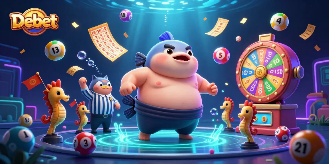 Debet gaming illustration featuring vibrant underwater casino scene with lively characters and game elements.