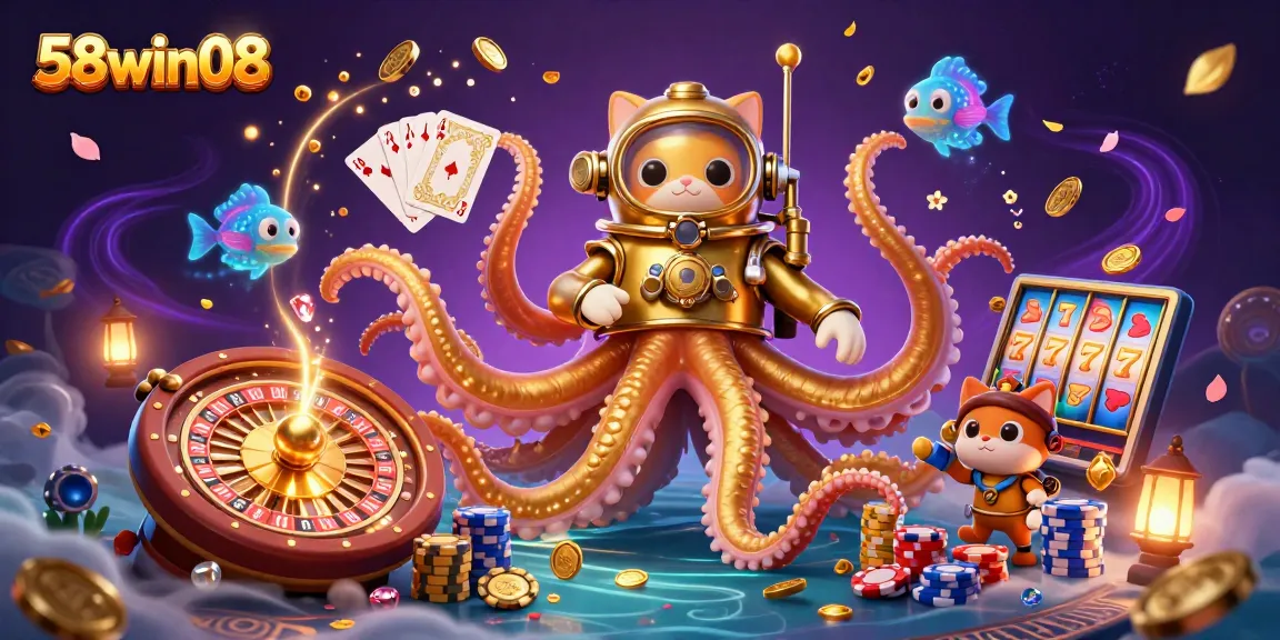 Engage with the thrilling gamescape of 58win08 featuring golden treasures and festive gambling elements.