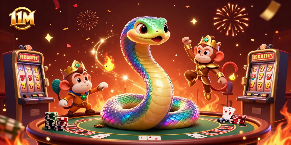 Experience thrilling moments with 11M at the vibrant casino, featuring festive elements and games.