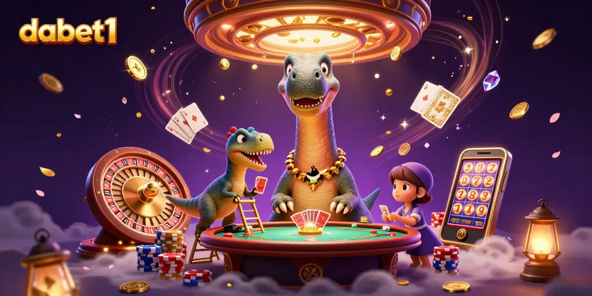 dabet1 offers a thrilling casino adventure with a dinosaur-themed poker scene.