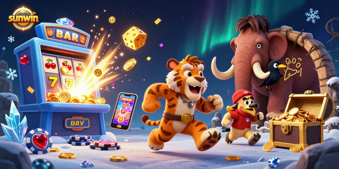 Spin and win at Sunwin's thrilling prehistoric casino filled with vibrant slot machines.
