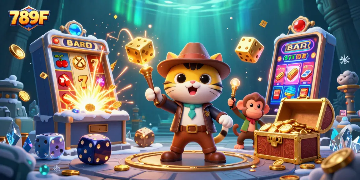 Experience the 789F adventure with a cartoon explorer and jackpot treasures in a vibrant casino.