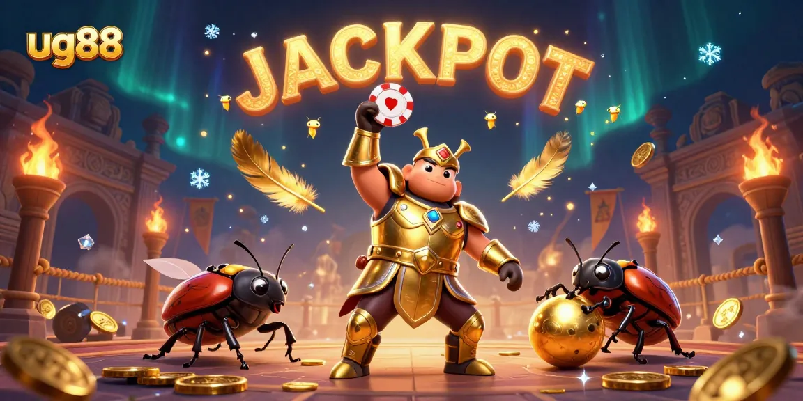 Engage in thrilling gameplay with ug88 as charming characters celebrate a big jackpot amidst vibrant casino elements.