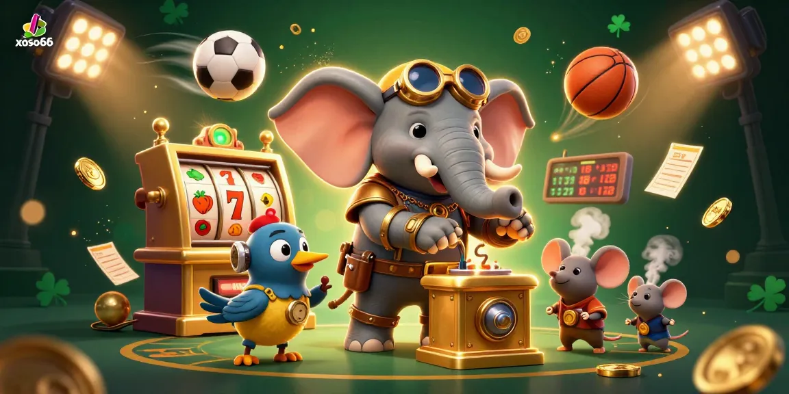 Xoso66 offers a rich gambling experience showcasing steampunk themes surrounding a slot machine.