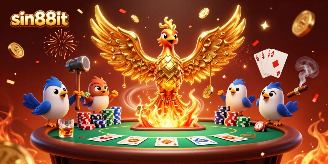 Unleash your luck at sin88it with stunning golden phoenix and poker excitement.