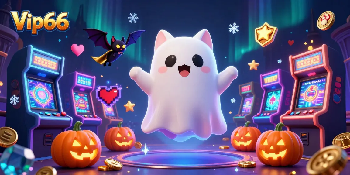 Experience thrilling gameplay at Vip66 with a ghost cat navigating a haunted casino.