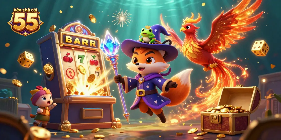 Enhance your gaming skills with kèo nhà cái 55 featuring vibrant wizard characters in a dynamic casino scene.