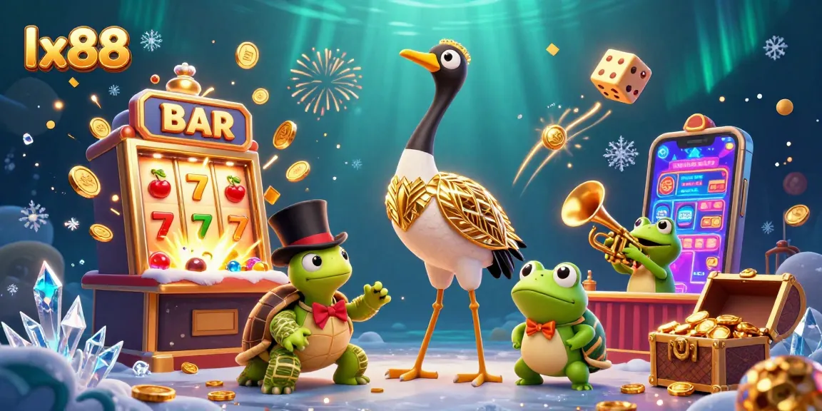 Experience the excitement of lx88 with a vibrant, cartoon-style casino scene featuring characters and game elements.