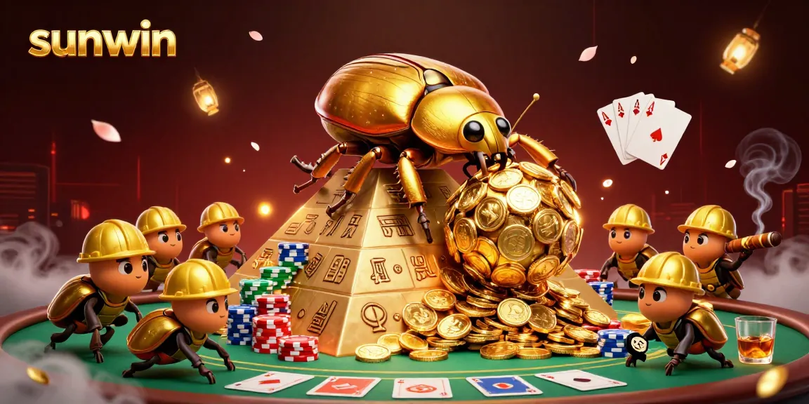 Experience the thrilling sunwin casino with cartoon beetles and vibrant poker elements