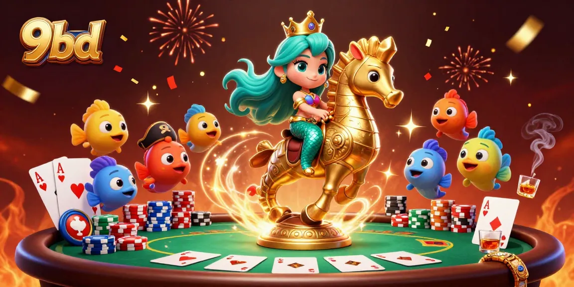 Engage with 9bd's exciting gameplay featuring a mermaid princess at a vibrant poker scene.