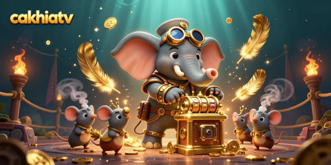 Engage with cakhiatv's thrilling slot action featuring a steampunk elephant and dynamic gaming atmosphere.