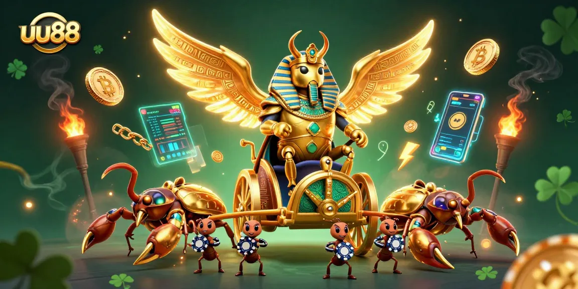 uu88 players engage with exciting game elements as a golden scarab leads dramatic action.